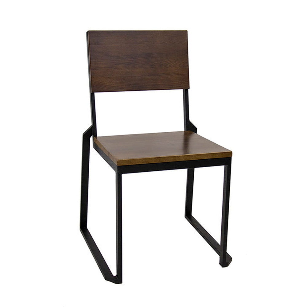 Black metal chairs with wood online seats