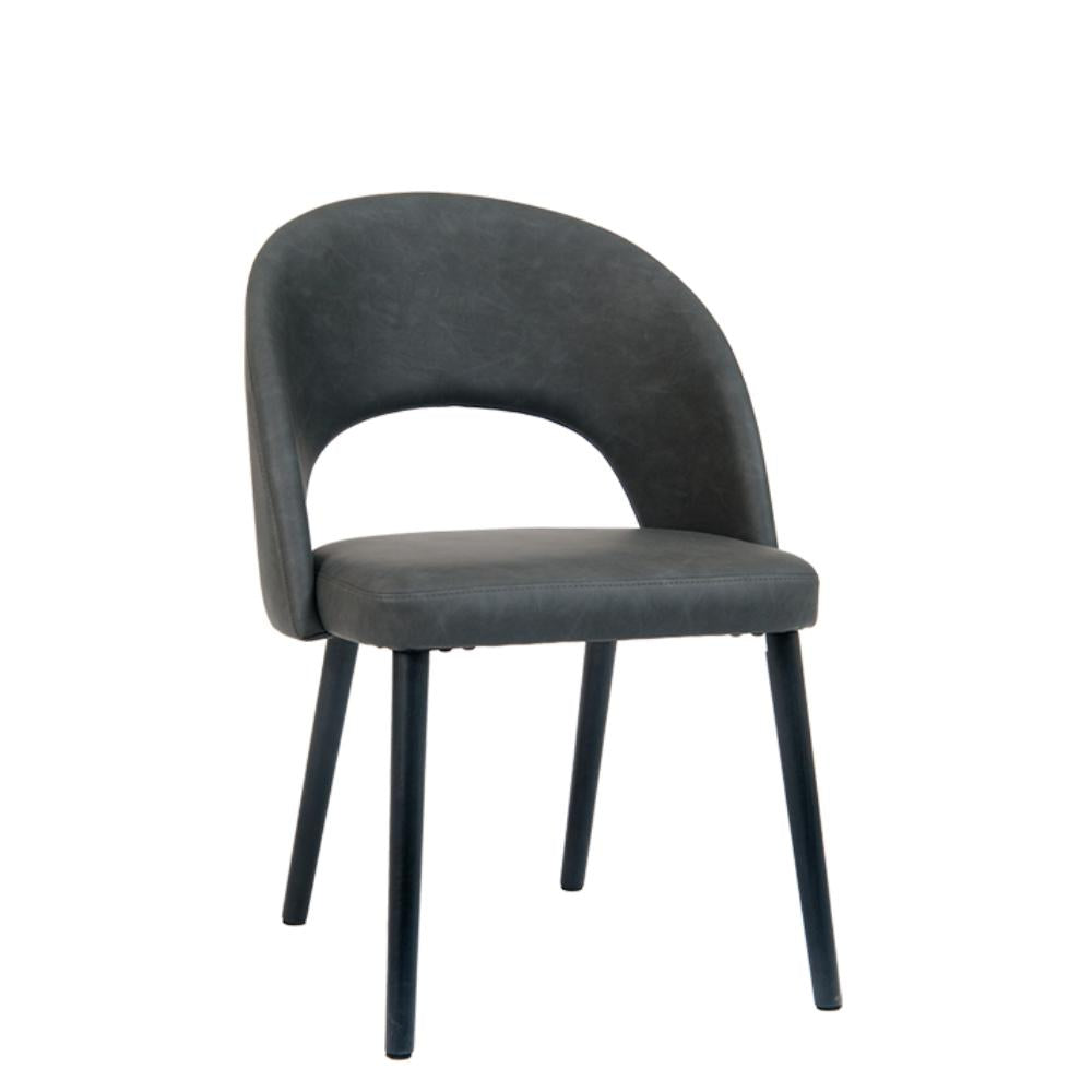 Dark Grey Pu Leather Chair With Black Metal Legs 