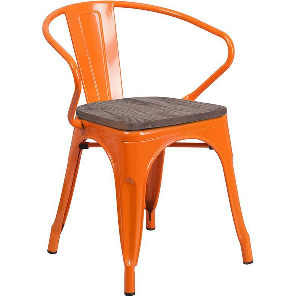 Tolix style discount chair wooden seat