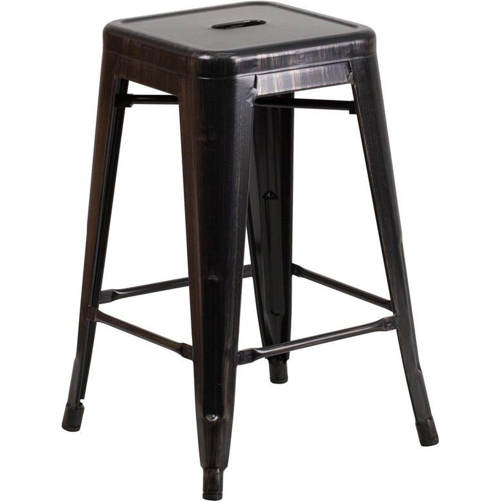 Tolix Style 24 High Backless Metal Outdoor Counter Height Stool with Square Seat