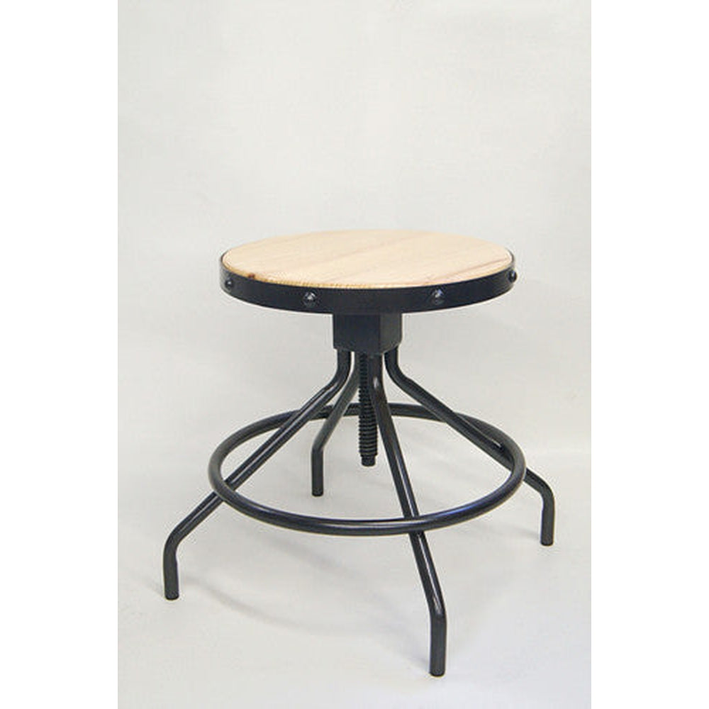 Adjustable Bar Stool with Natural Pinewood Seat