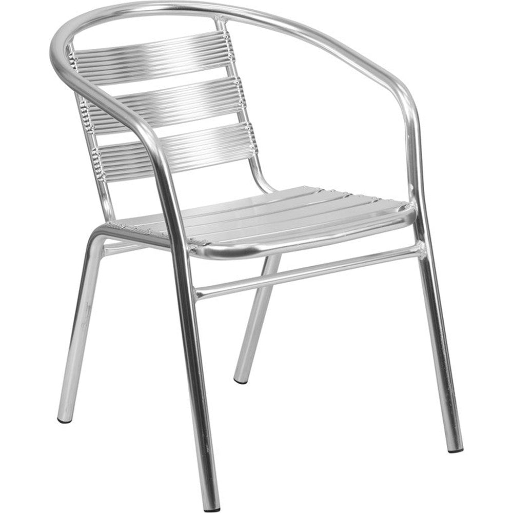 Black metal restaurant stack online chair with aluminum slats