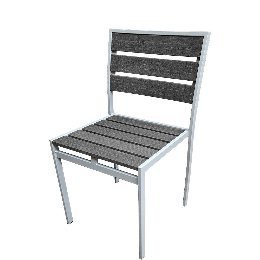 Outdoor Synthetic Teak Chair with Gray Slats