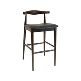 Modern Wood Elbow Bar Stool In Walnut Finish With Black Vinyl Seat