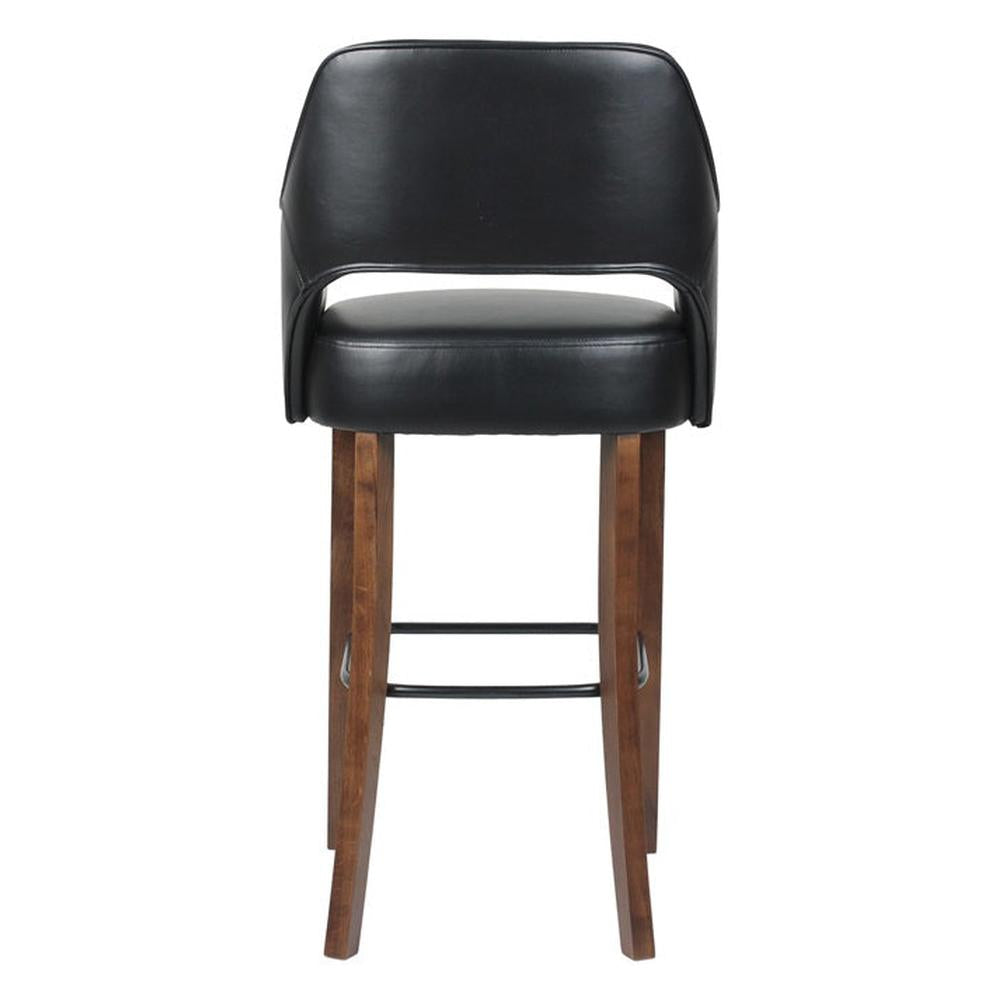 Indoor Curved Back Upholstered Oak Wood Bar Stool with Arms