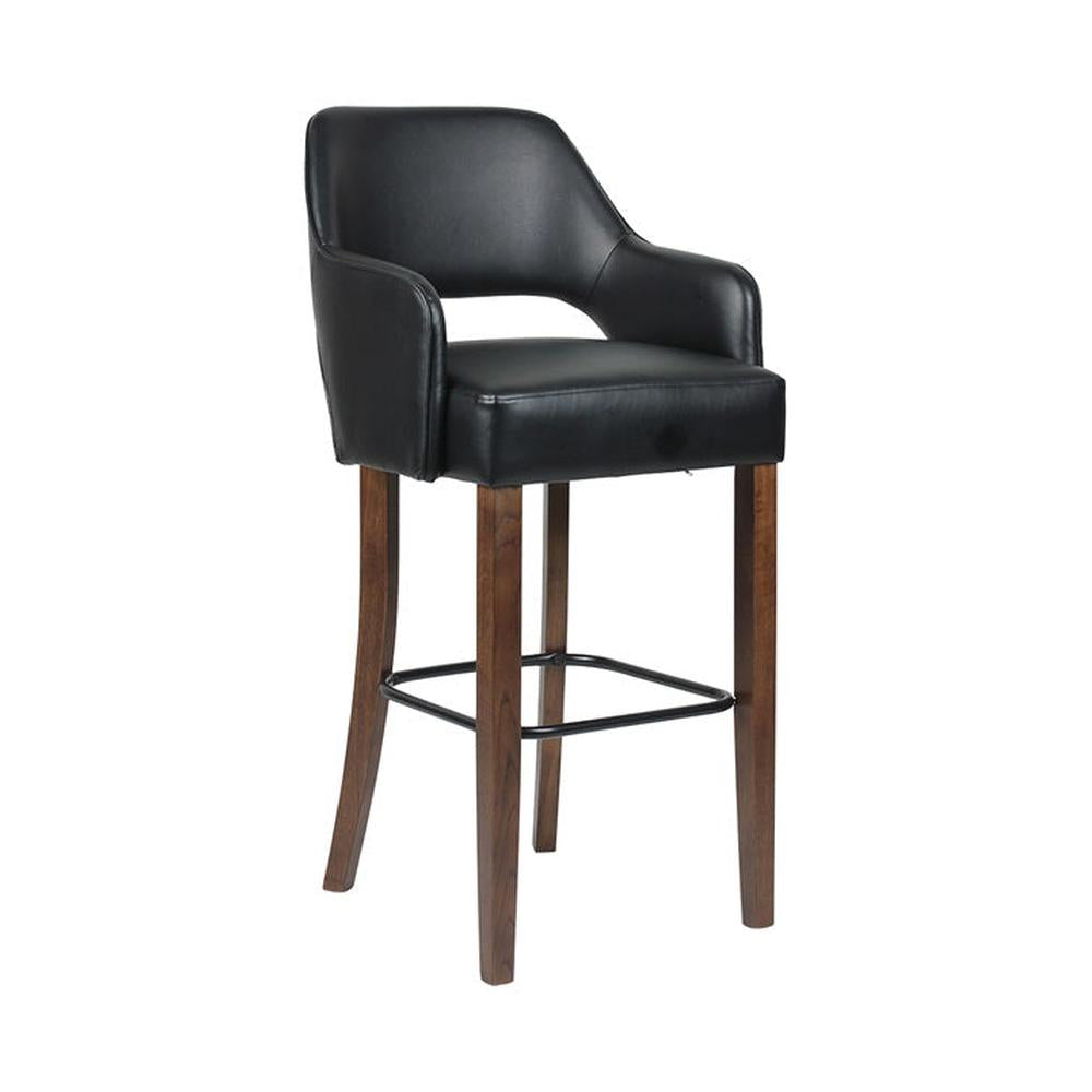 Indoor Curved Back Upholstered Oak Wood Bar Stool with Arms