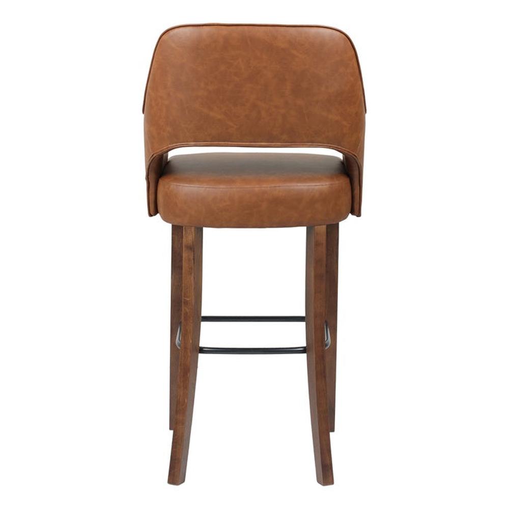 Indoor Curved Back Upholstered Oak Wood Bar Stool with Arms