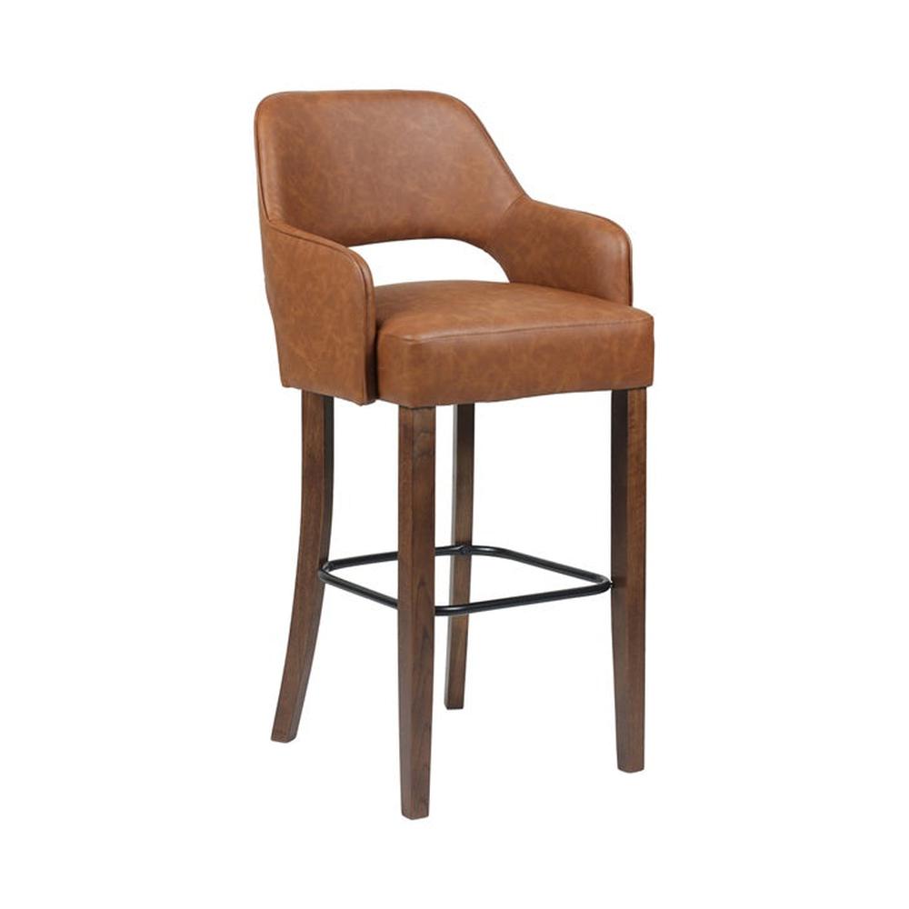 Indoor Curved Back Upholstered Oak Wood Bar Stool with Arms