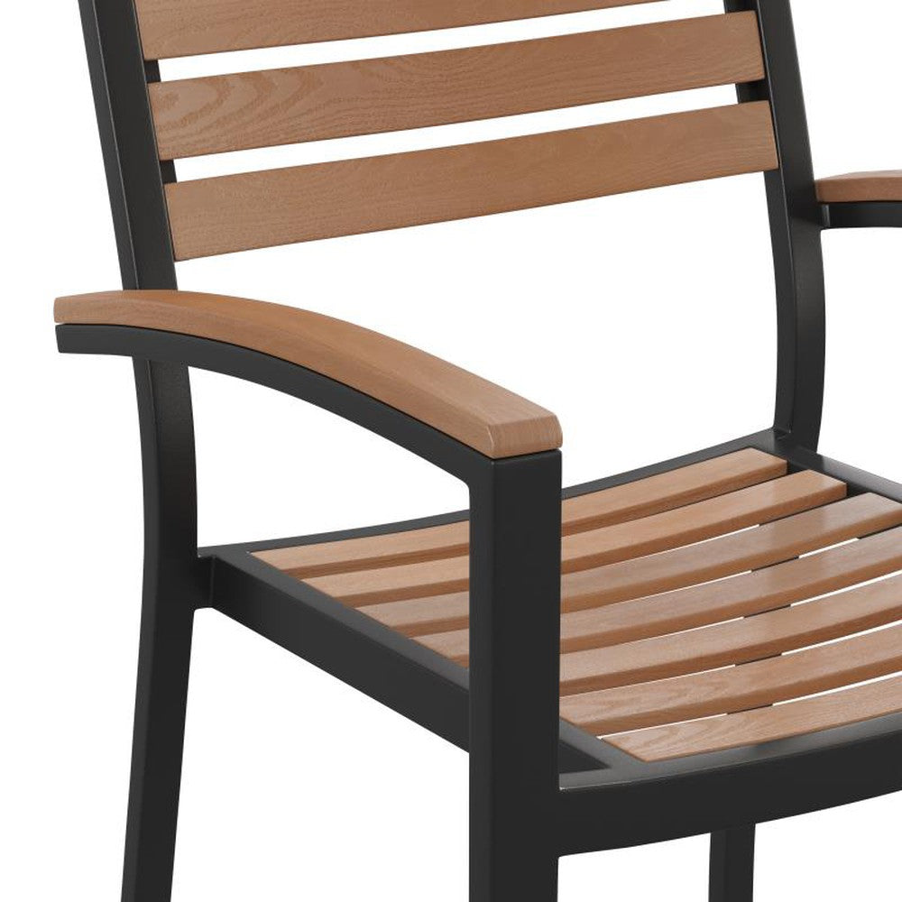 Lark Outdoor Arm Chair with Faux Teak Poly Slats - Set of 2