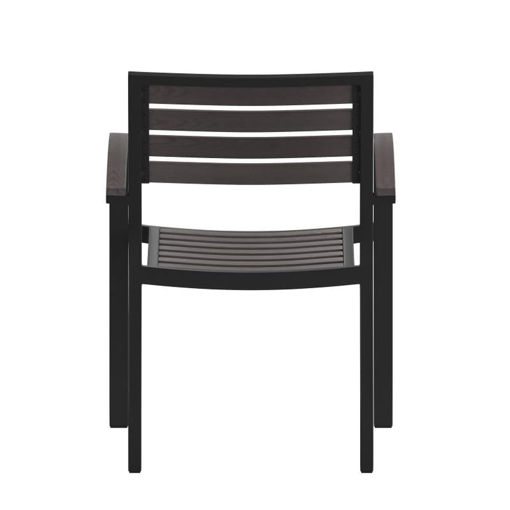 Lark Outdoor Arm Chair with Faux Teak Poly Slats - Set of 2