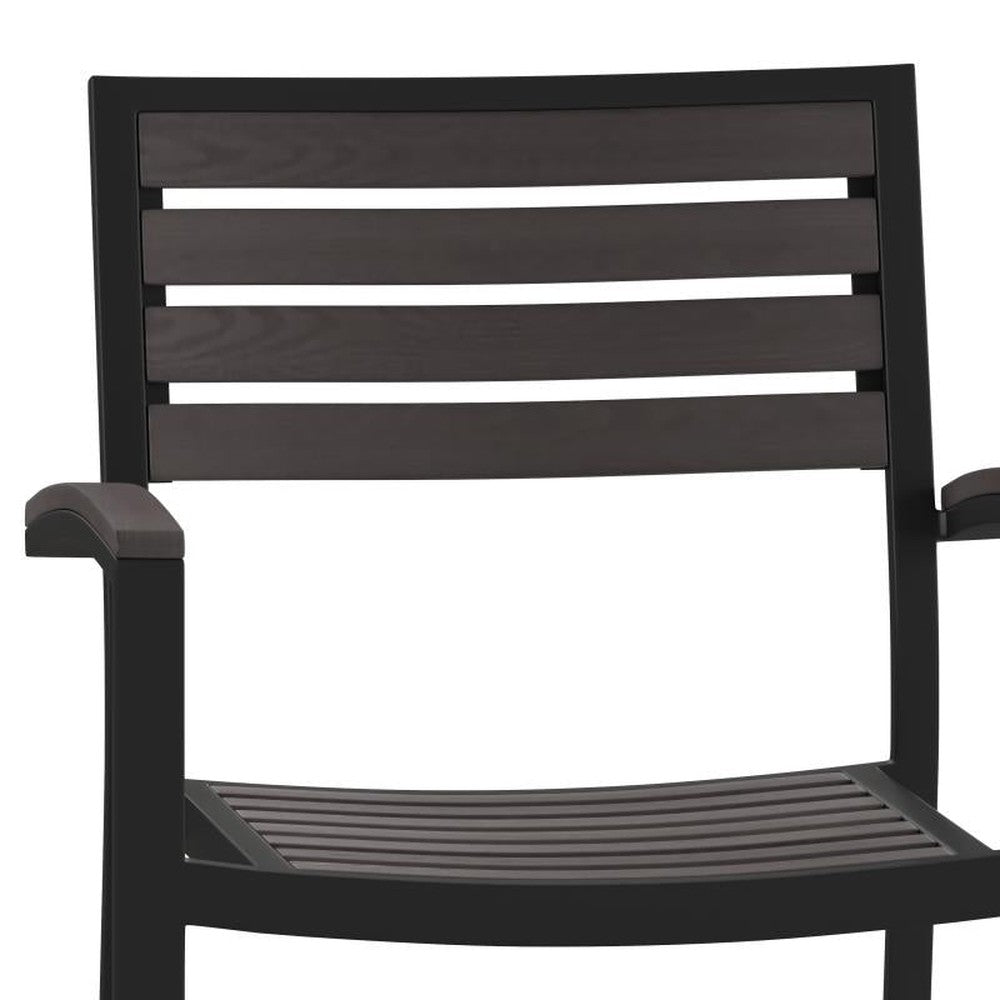 Lark Outdoor Arm Chair with Faux Teak Poly Slats - Set of 2