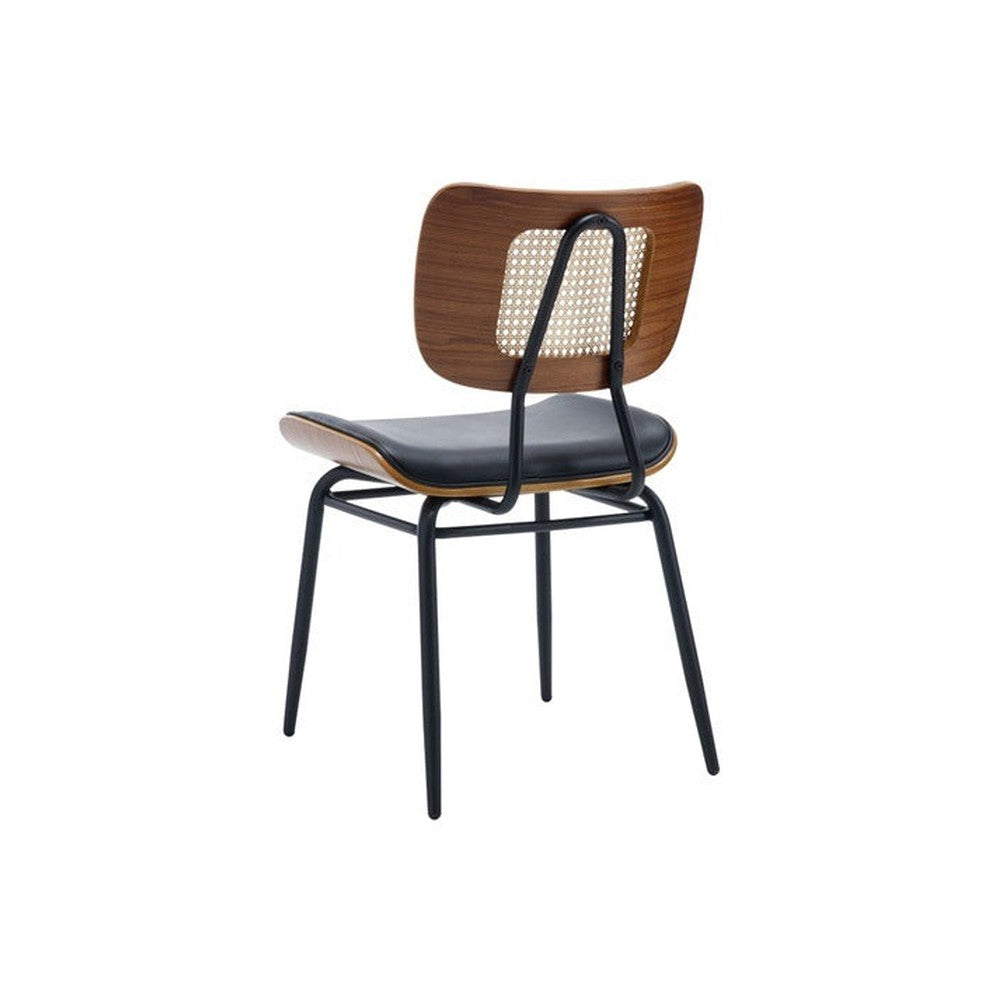 Modern Upholstered Chair with Vinyl Seat and Poly Woven Rattan Back