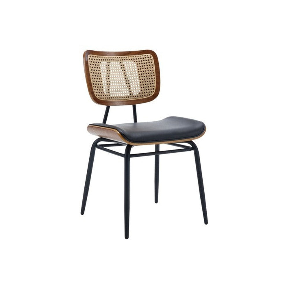 Modern Upholstered Chair with Vinyl Seat and Poly Woven Rattan Back