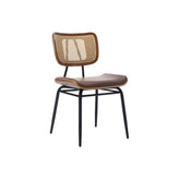 Modern Upholstered Chair with Vinyl Seat and Poly Woven Rattan Back