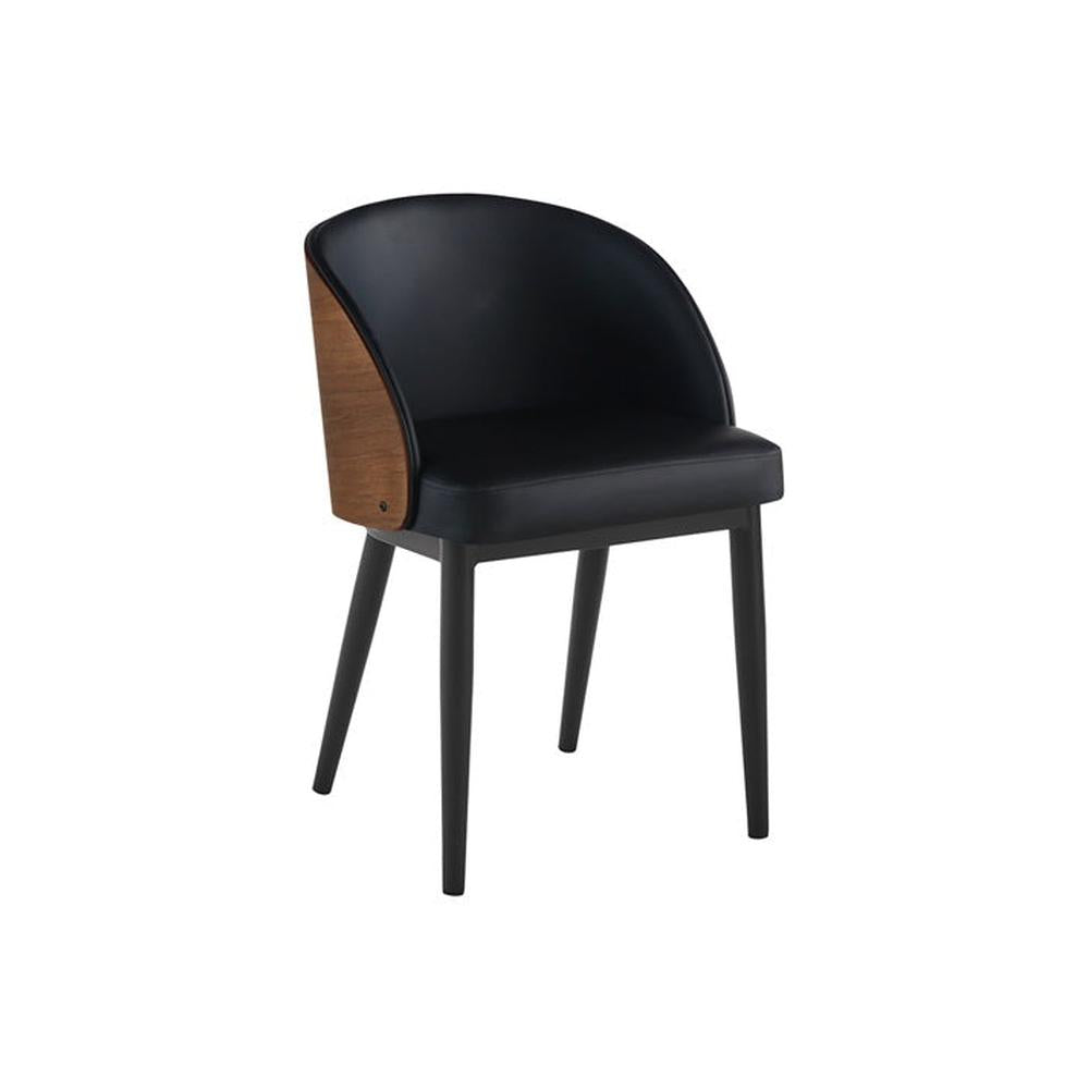 Mid Century Modern Curved Black Steel Chair with Smooth Veneer Back & Vinyl Upholstery