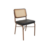 Modern Stylish Upholstered Chair with Vinyl Seat and Poly Woven Rattan Back