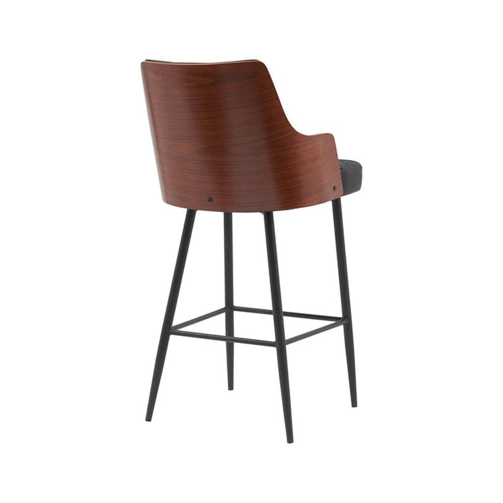 Indoor Mid-Century Classic Metal Upholstered Bar Stool with Faux Leather Upholstery and Tufted Back