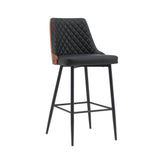 Indoor Chic Diamond Quilted Vinyl Upholstered Bar Stool with Veneer Back