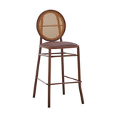 Indoor Metal Bar Stool with Poly Woven Backrest and Cushioned Mahogany Vinyl Seat