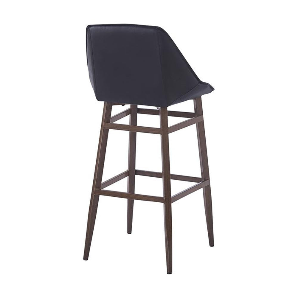 Indoor Modern Vinyl Upholstered Metal Bar Stool in Dark Walnut Finish