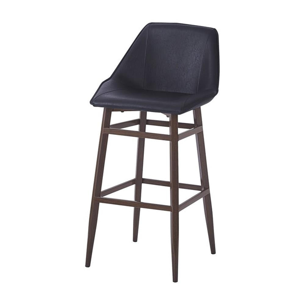 Indoor Modern Vinyl Upholstered Metal Bar Stool in Dark Walnut Finish