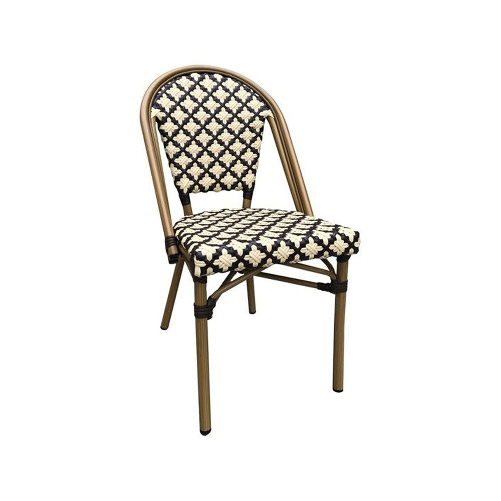 Aluminum Outdoor Bamboo Metal Chair with Black & White Poly Woven Seat and Back