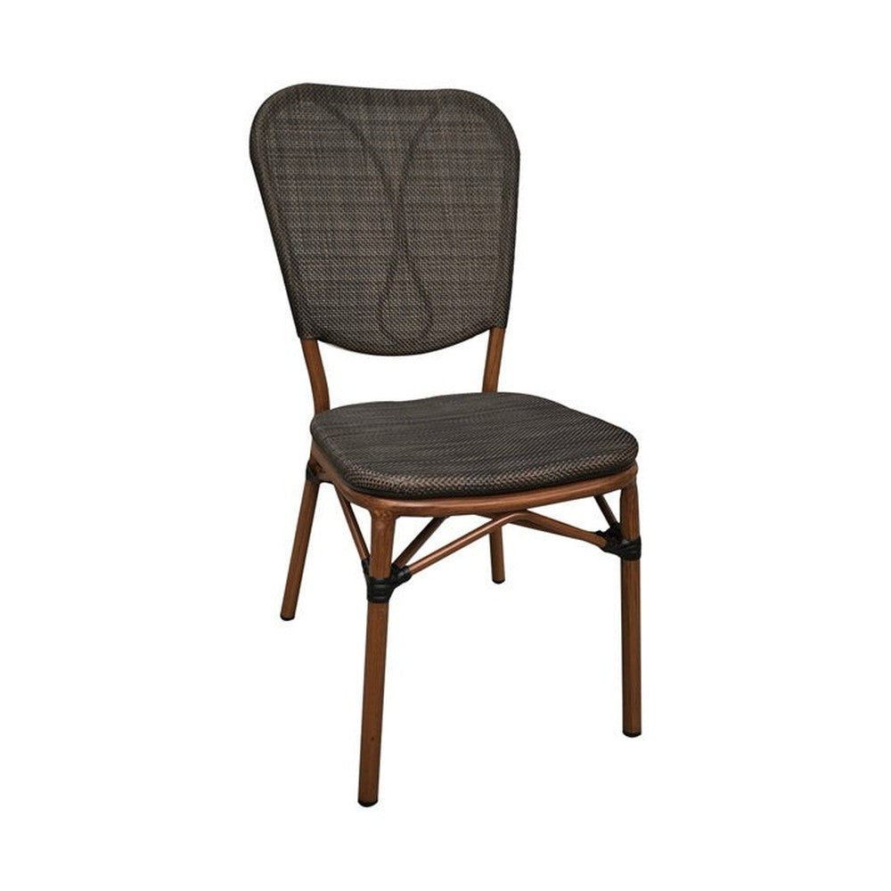 Aluminum Outdoor Side Chair with Black Poly Woven Seat and Back