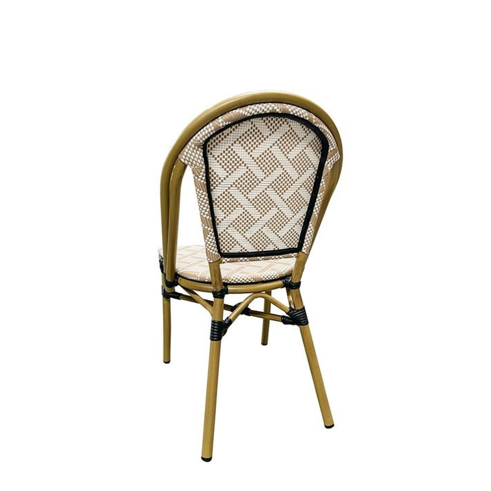 Outdoor Metal Bamboo Painted Aluminum Chair with Striped Woven Seat and Back