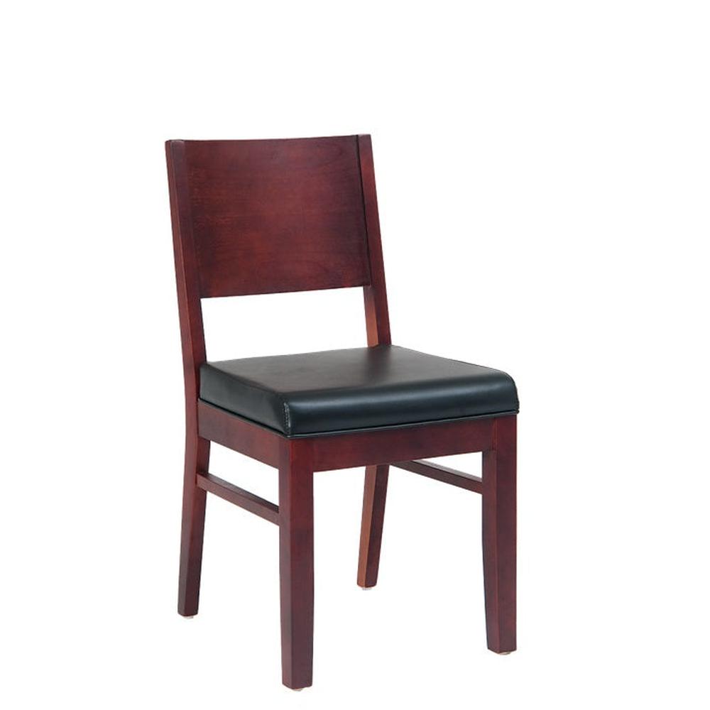 Beechwood Modern Solid Back Chair Black Vinyl Seat in Dark Mahogany Finish