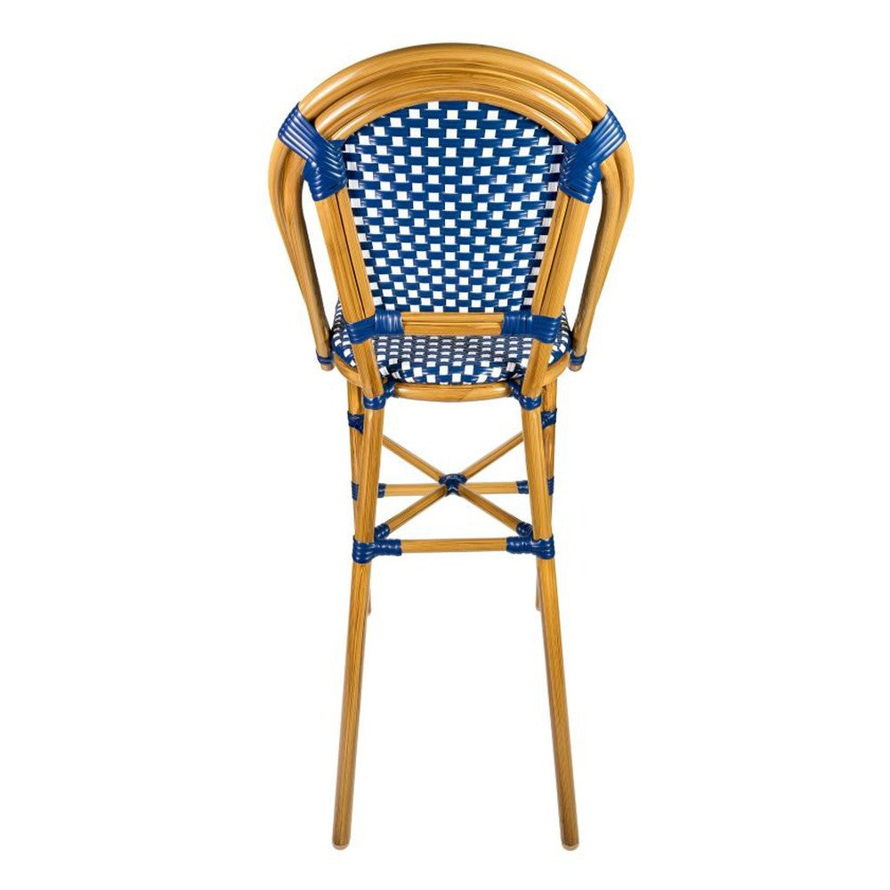 Bistro Patio Bar Stools With Hand Woven Rattan and Brush Stroke Painted Aluminum Frames