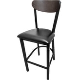 Kidney Wood Back Bar Stool with Black Metal Frame