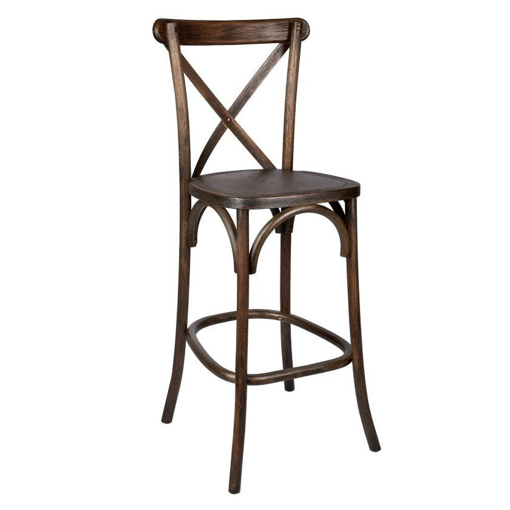 Traditional Cross Back Elm Wood Stackable Bar Stool