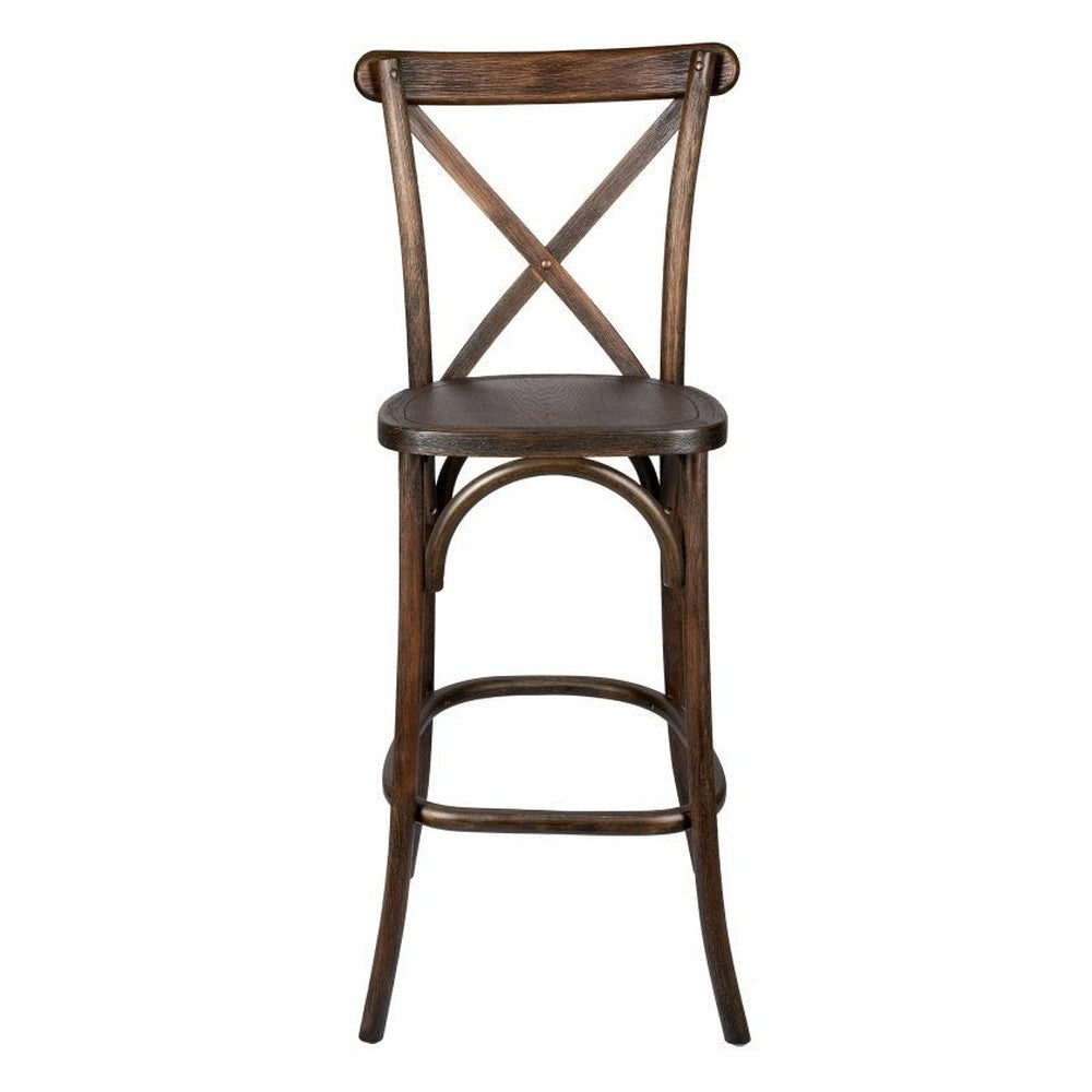 Traditional Cross Back Elm Wood Stackable Bar Stool