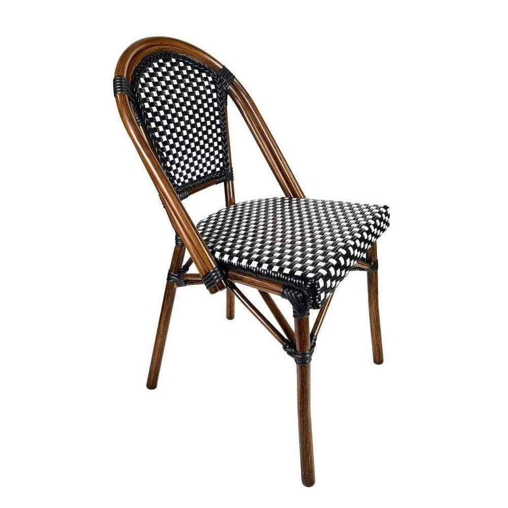 Bistro Patio Dining Chairs With Hand Woven Rattan and Brush Stroke Painted Aluminum Frames