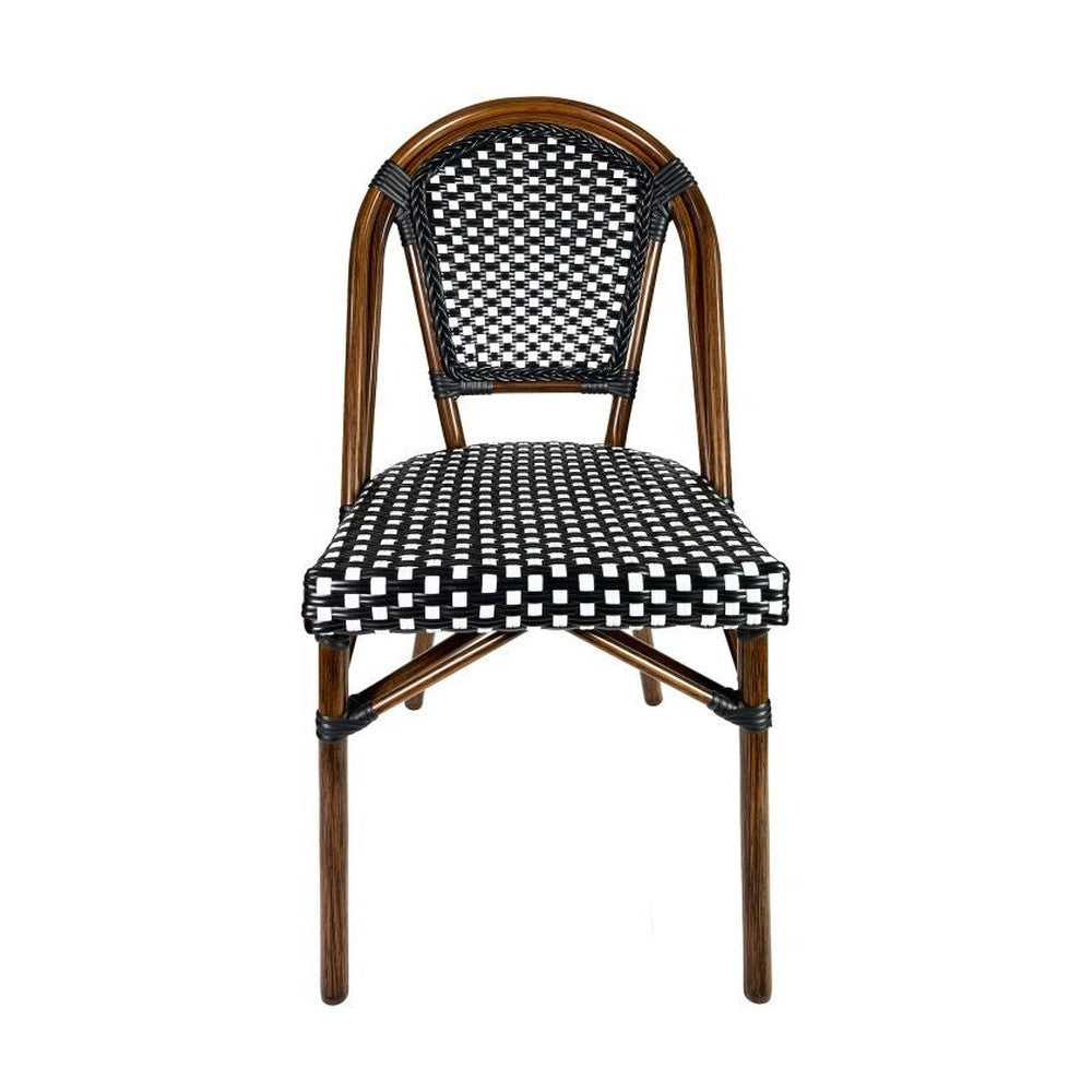 Bistro Patio Dining Chairs With Hand Woven Rattan and Brush Stroke Painted Aluminum Frames