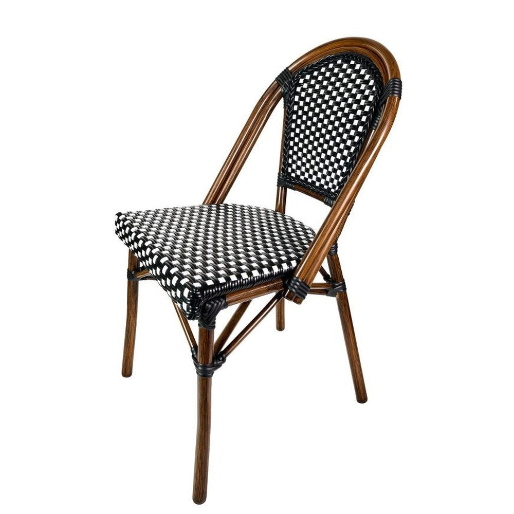 Bistro Patio Dining Chairs With Hand Woven Rattan and Brush Stroke Painted Aluminum Frames