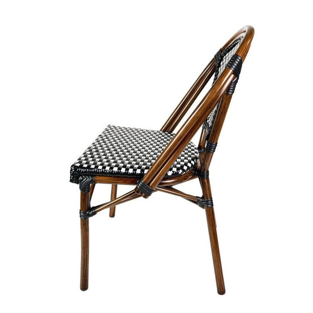 Bistro Patio Dining Chairs With Hand Woven Rattan and Brush Stroke Painted Aluminum Frames