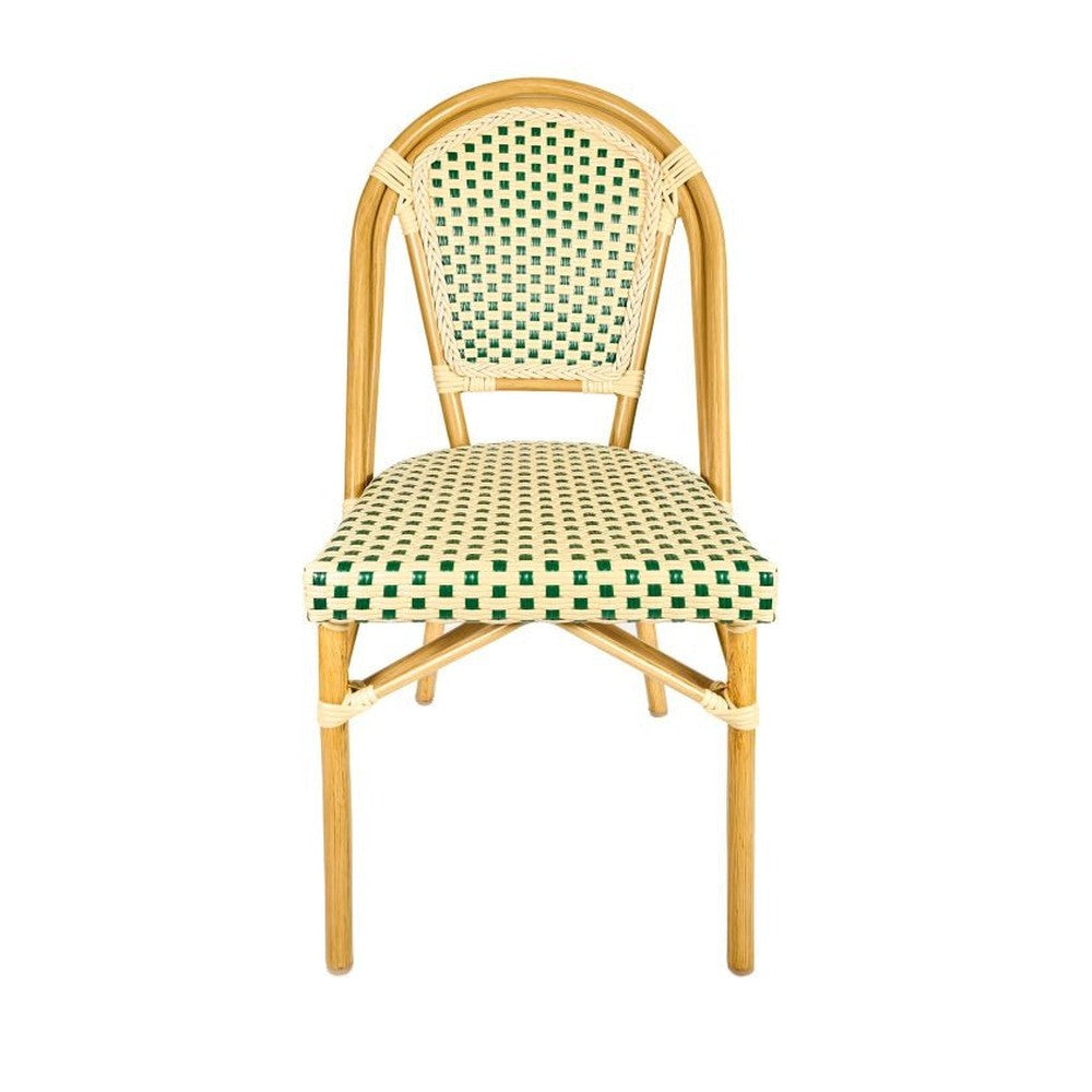 Bistro Patio Dining Chairs With Hand Woven Rattan and Brush Stroke Painted Aluminum Frames