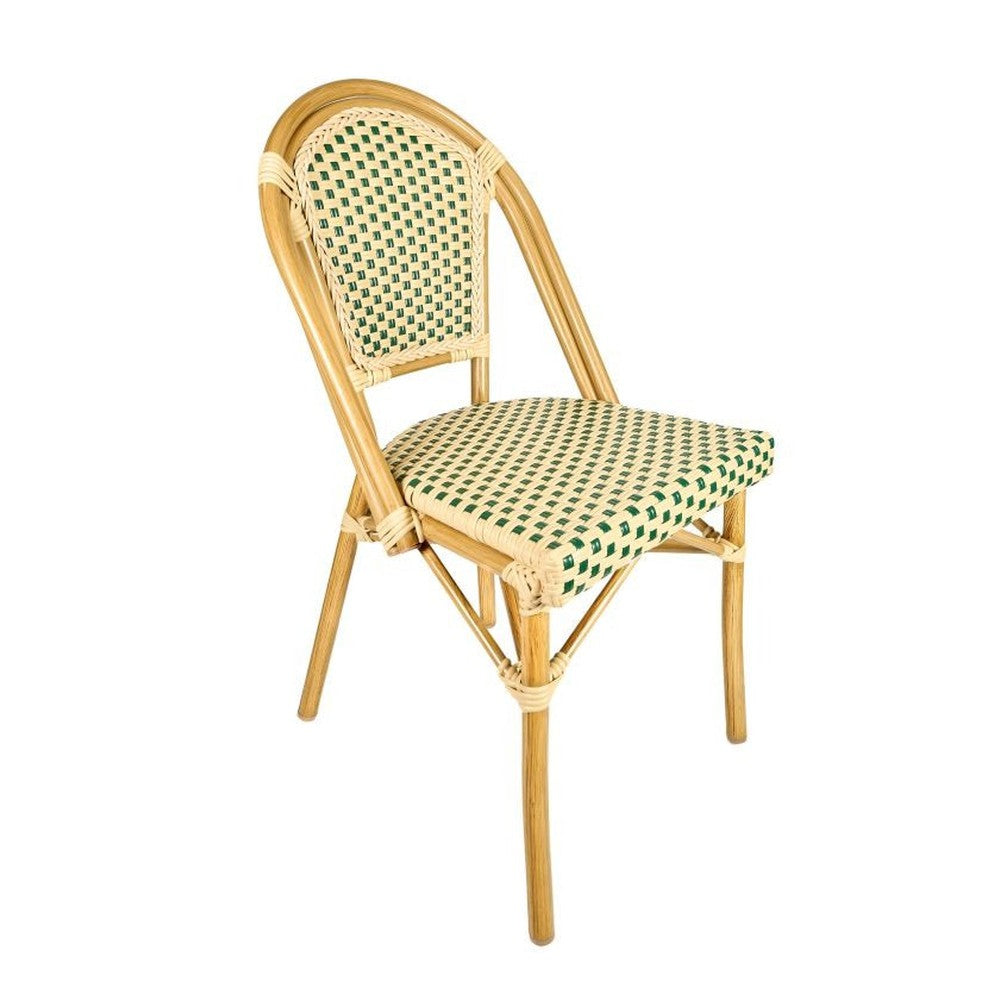 Bistro Patio Dining Chairs With Hand Woven Rattan and Brush Stroke Painted Aluminum Frames