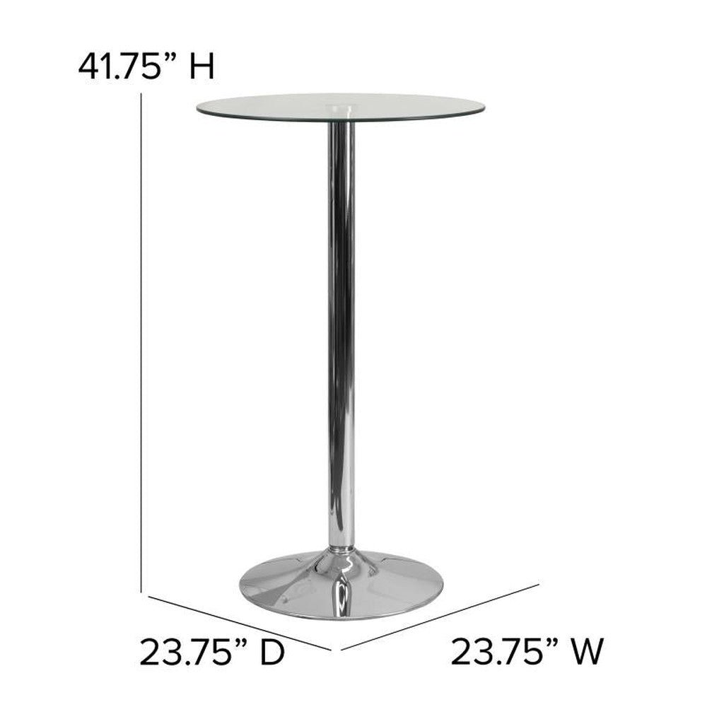 23.75'' Round Glass Table with 41.75''H Chrome Base