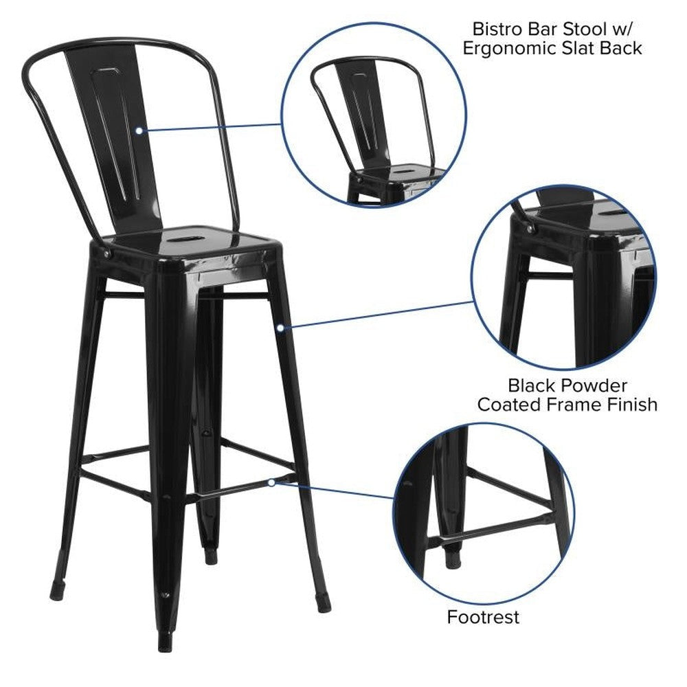 Tolix Bistro Style 30'' High Metal Outdoor Bar Stool with Back