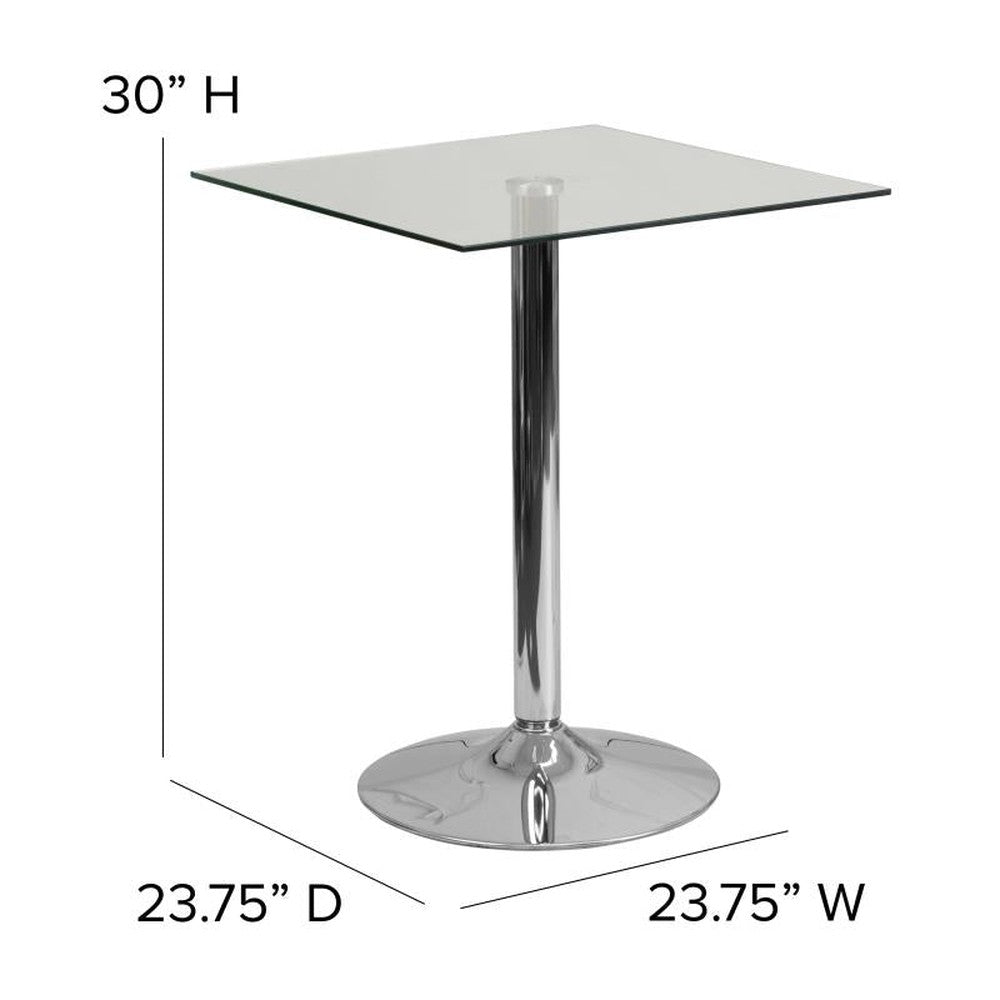 23.75'' Square Glass Table with 30''H Chrome Base