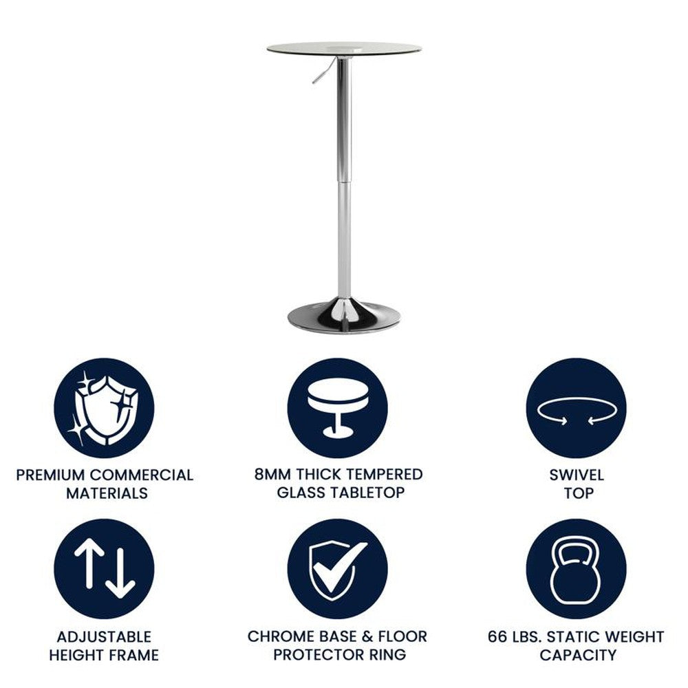 23.5'' Round Adjustable Height Glass Table (Adjustable Range 33.5'' - 41'')