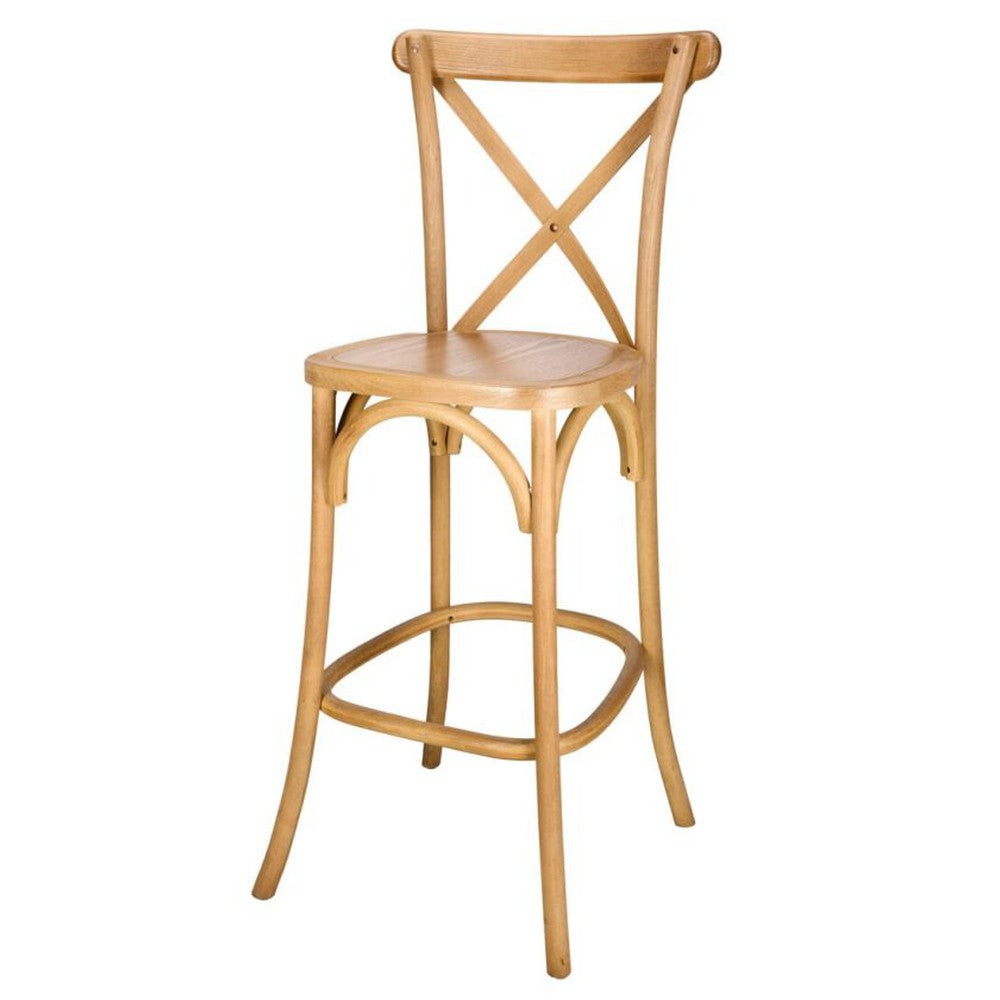 Traditional Cross Back Elm Wood Stackable Bar Stool