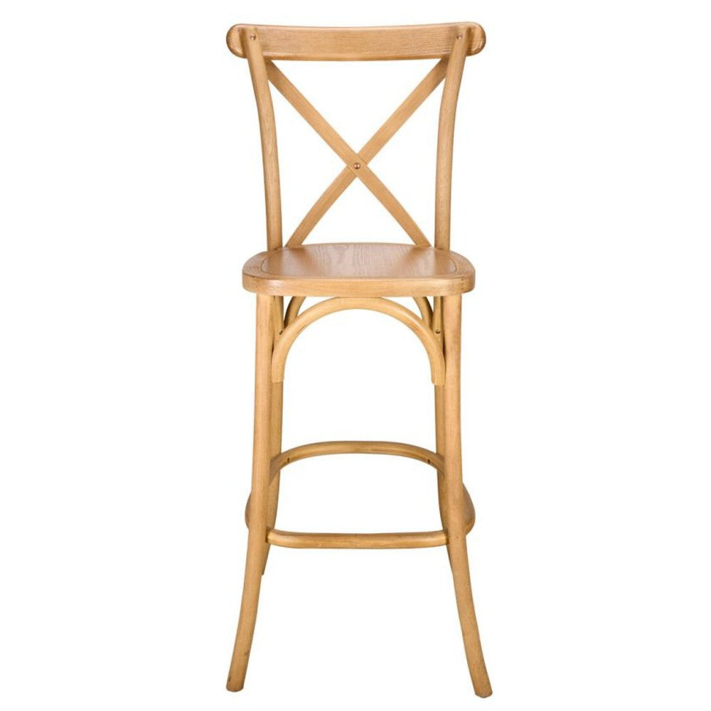 Traditional Cross Back Elm Wood Stackable Bar Stool