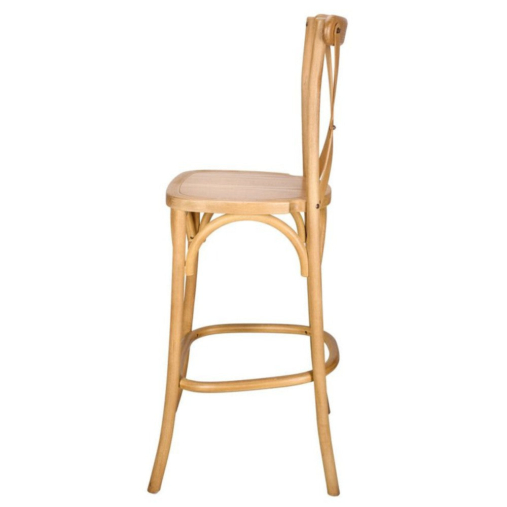 Traditional Cross Back Elm Wood Stackable Bar Stool