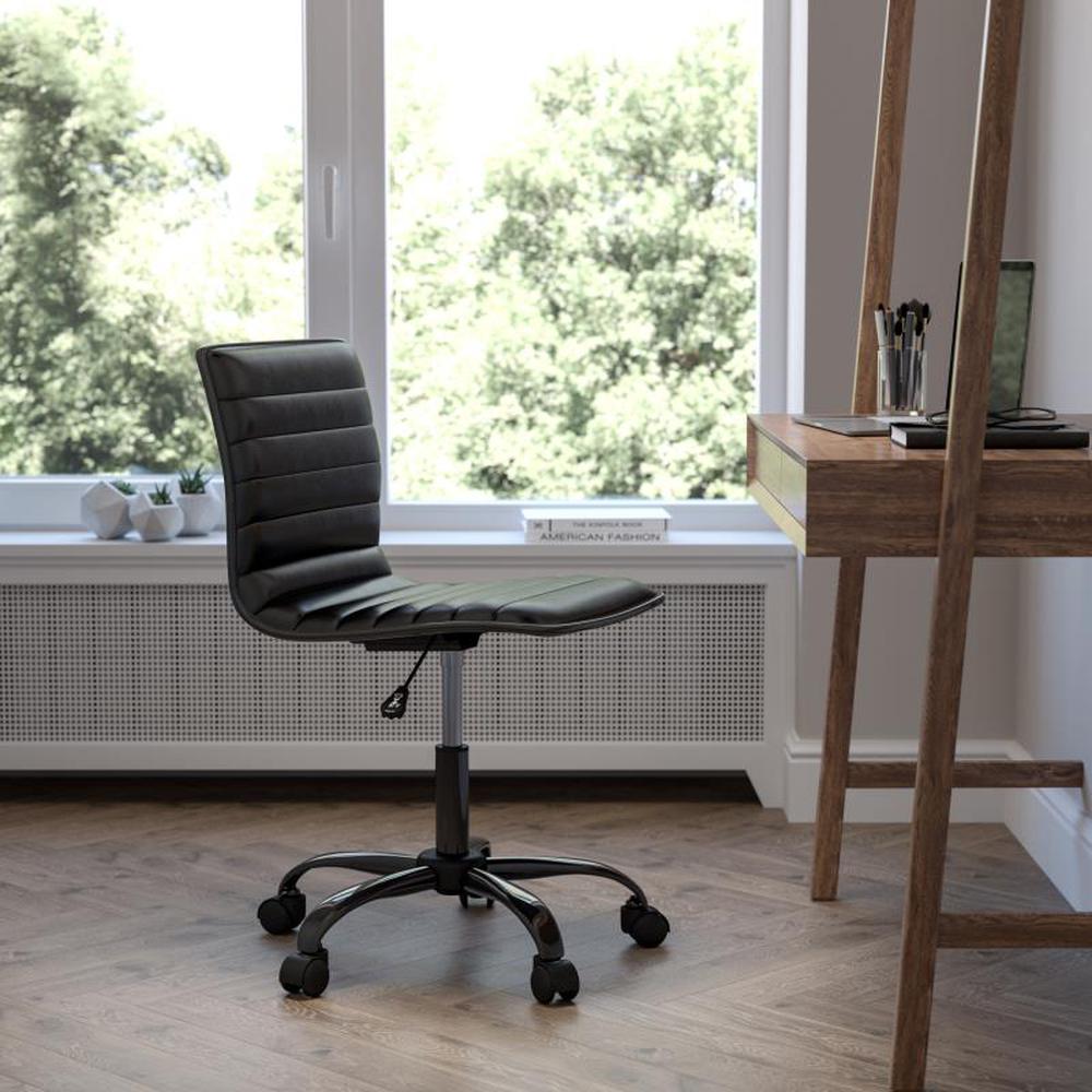 Alan Low Back Designer Armless Swivel Task Office Chair with Black Accents