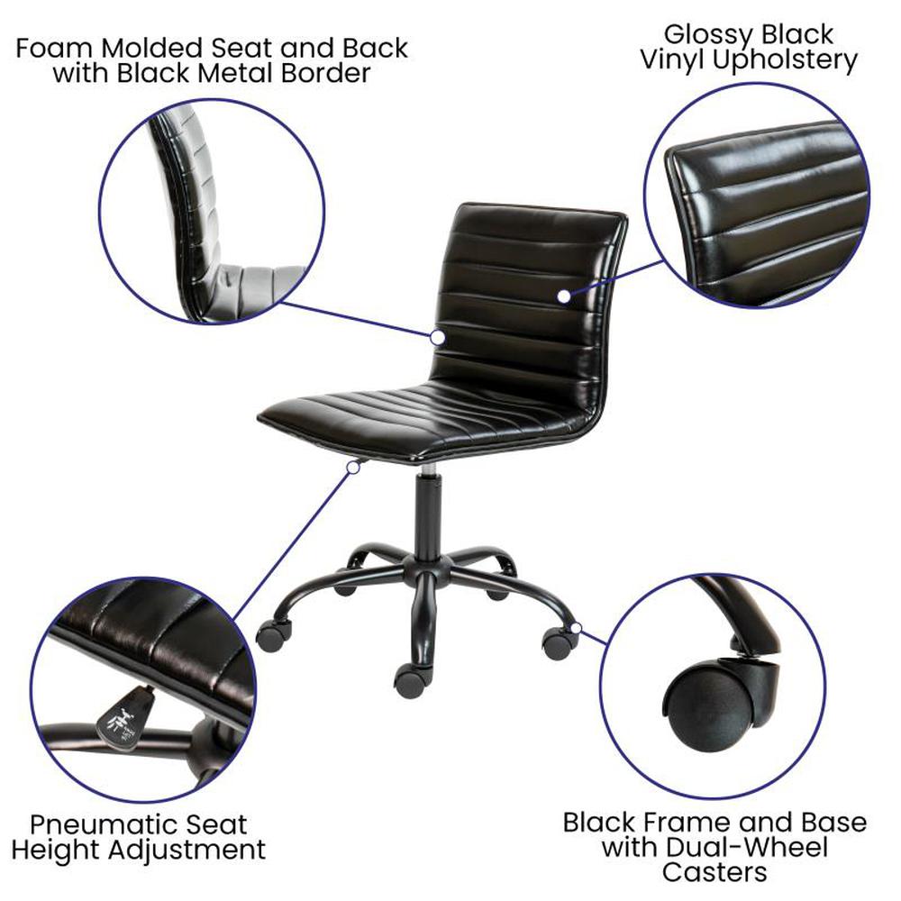 Alan Low Back Designer Armless Swivel Task Office Chair with Black Accents