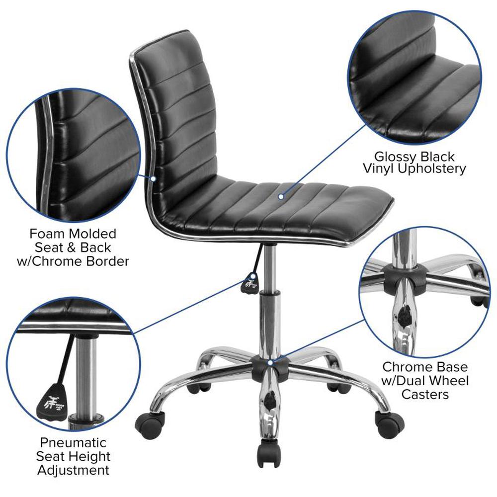 Alan Low Back Designer Armless Black Ribbed Swivel Task Office Chair