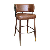 Indoor Curved Back Bar Stool with Metal Frame and Caramel Vinyl Upholstery